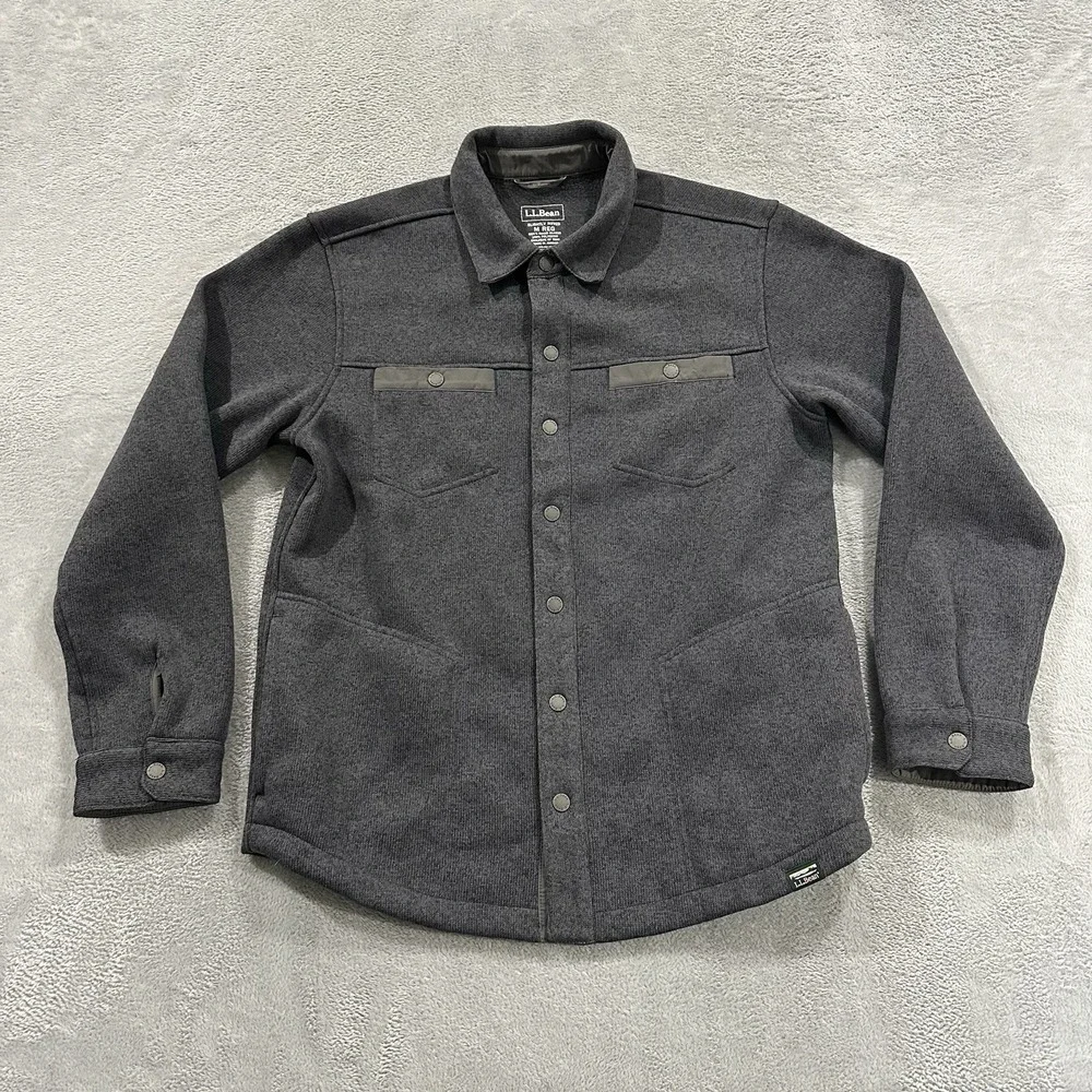 LL Bean Shacket Button Shirt Men M Reg Gray Gorpcore Winter Casual Everyday